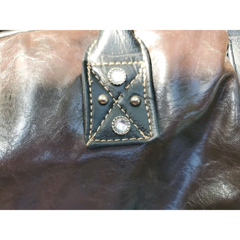 Country River Western Tote‎ Bag Brown Faux Leather Turquoise Studded Star purse - Picture 4 of 10